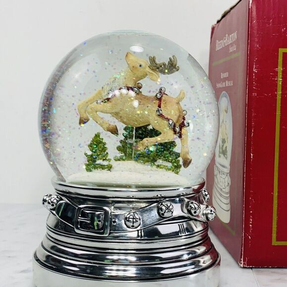 Reed & Barton 2009 Reindeer Snow Globe Musical 6.5" Silverplate Jingle Bells EUC - Picture 5 of 6